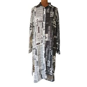 Live 4 Truth Black and White Newspaper Print Button-Down Shirt Dress